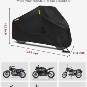 Puroma Motorcycle Cover, 105'' XXX-Large Heavy Duty Motorcycle Cover Waterproof Outdoor Indoor Scooter Shelter Protection with 4 Reflective Strips for Harley Davidson, Honda, Suzuki, Kawasaki, Yamaha