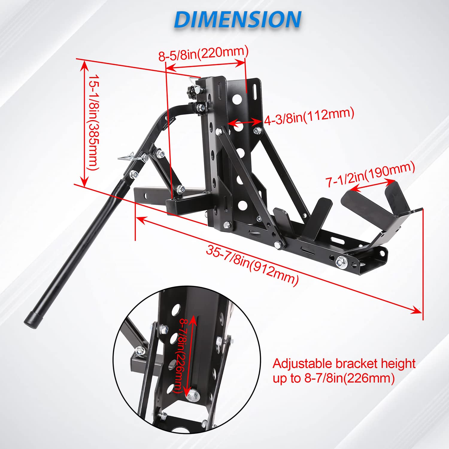 ECOTRIC 800LBS Motorcycle Trailer Hitch Scooter Hauler Mount Rack 2" Motorcycle Tow Carrier Receiver Heavy Duty Steel