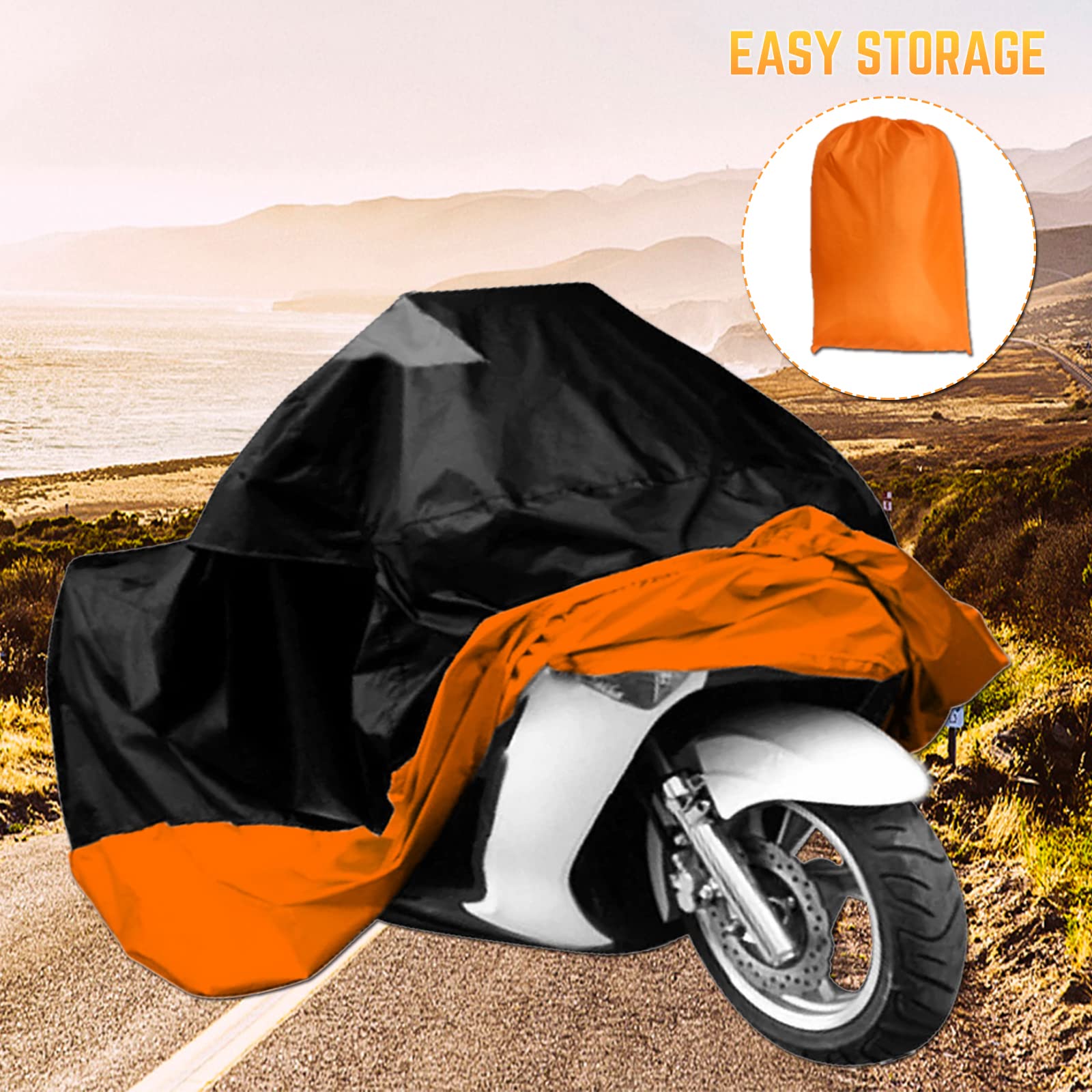 Acelane Motorcycle Cover, All Season Waterproof Outdoor Dustproof Durable Vehicle Cover with Lock Holes Fits up to 116 inches for Harley Davidson, Honda, Suzuki,Yamaha and More