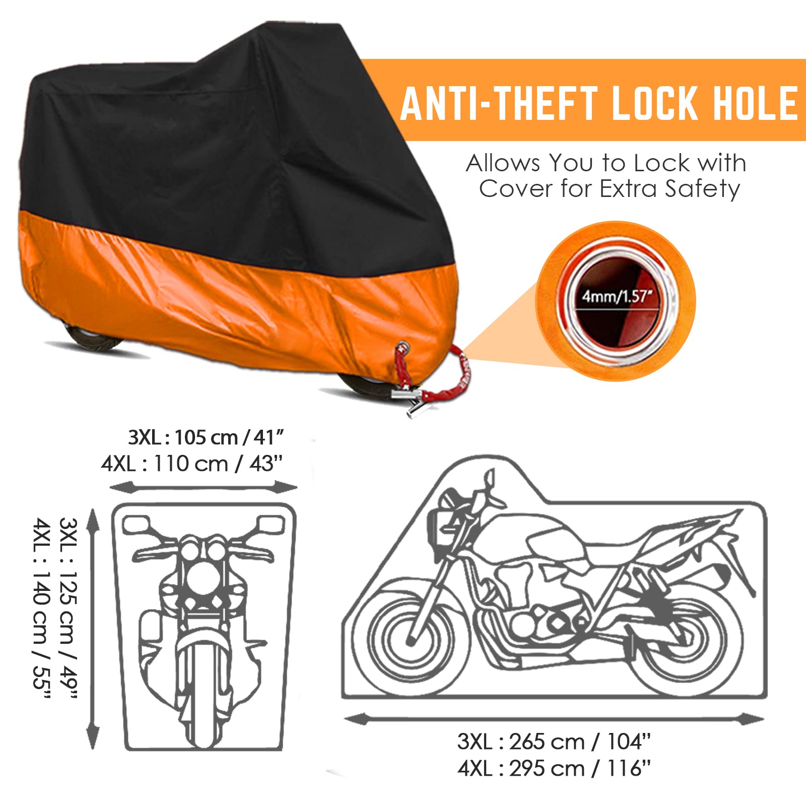 Acelane Motorcycle Cover, All Season Waterproof Outdoor Dustproof Durable Vehicle Cover with Lock Holes Fits up to 116 inches for Harley Davidson, Honda, Suzuki,Yamaha and More