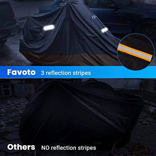 Favoto Motorcycle Cover Reflective 96.5 inches Length All Season Universal Weather Waterproof Sun Outdoor Protection with Lock-Holes & Storage Bag Motorbike Vehicle Cover