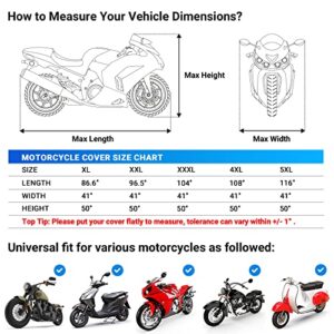 Favoto Motorcycle Cover Reflective 96.5 inches Length All Season Universal Weather Waterproof Sun Outdoor Protection with Lock-Holes & Storage Bag Motorbike Vehicle Cover