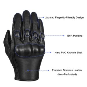 Superbike Full finger Goat Skin Leather Touchscreen Motorcycle Gloves Non-Perforated, M