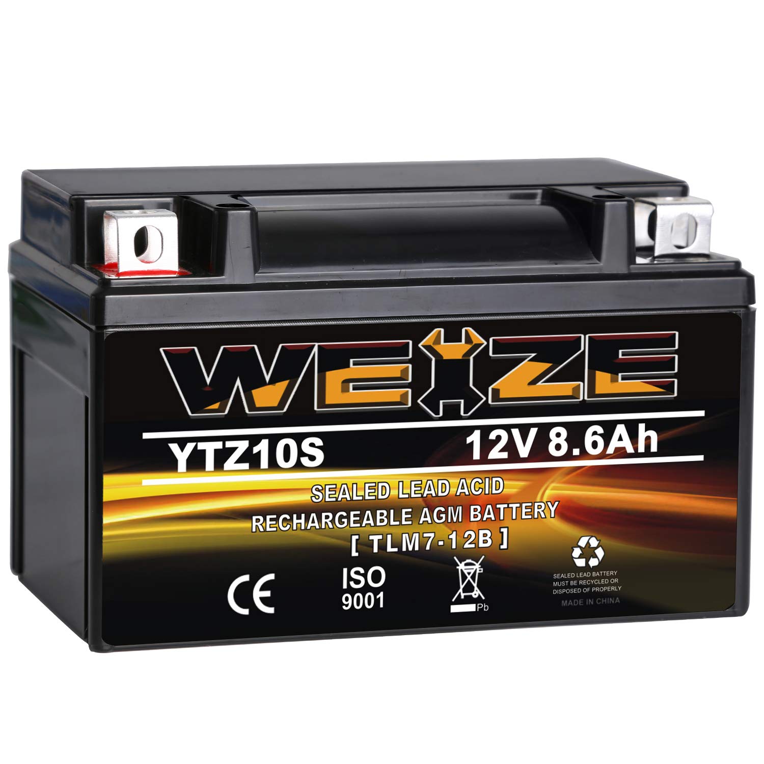 Weize YTZ10S-BS High Performance - Maintenance Free - Sealed AGM Motorcycle Battery Compatible With Yamaha Honda