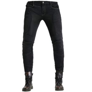 Summer Mesh Motorcycle Riding Jeans with Armor Motocross Racing Slim Stretch Pants (L=32, Black)