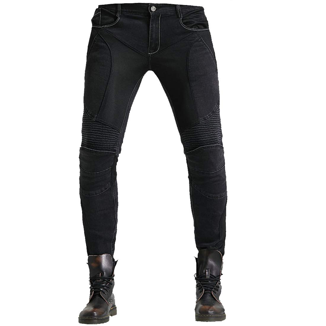 Summer Mesh Motorcycle Riding Jeans with Armor Motocross Racing Slim Stretch Pants (L=32, Black)