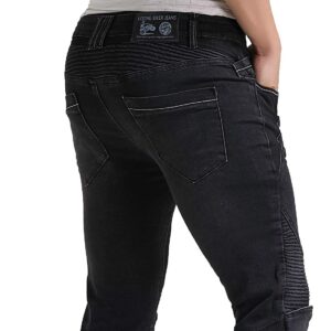 Summer Mesh Motorcycle Riding Jeans with Armor Motocross Racing Slim Stretch Pants (L=32, Black)