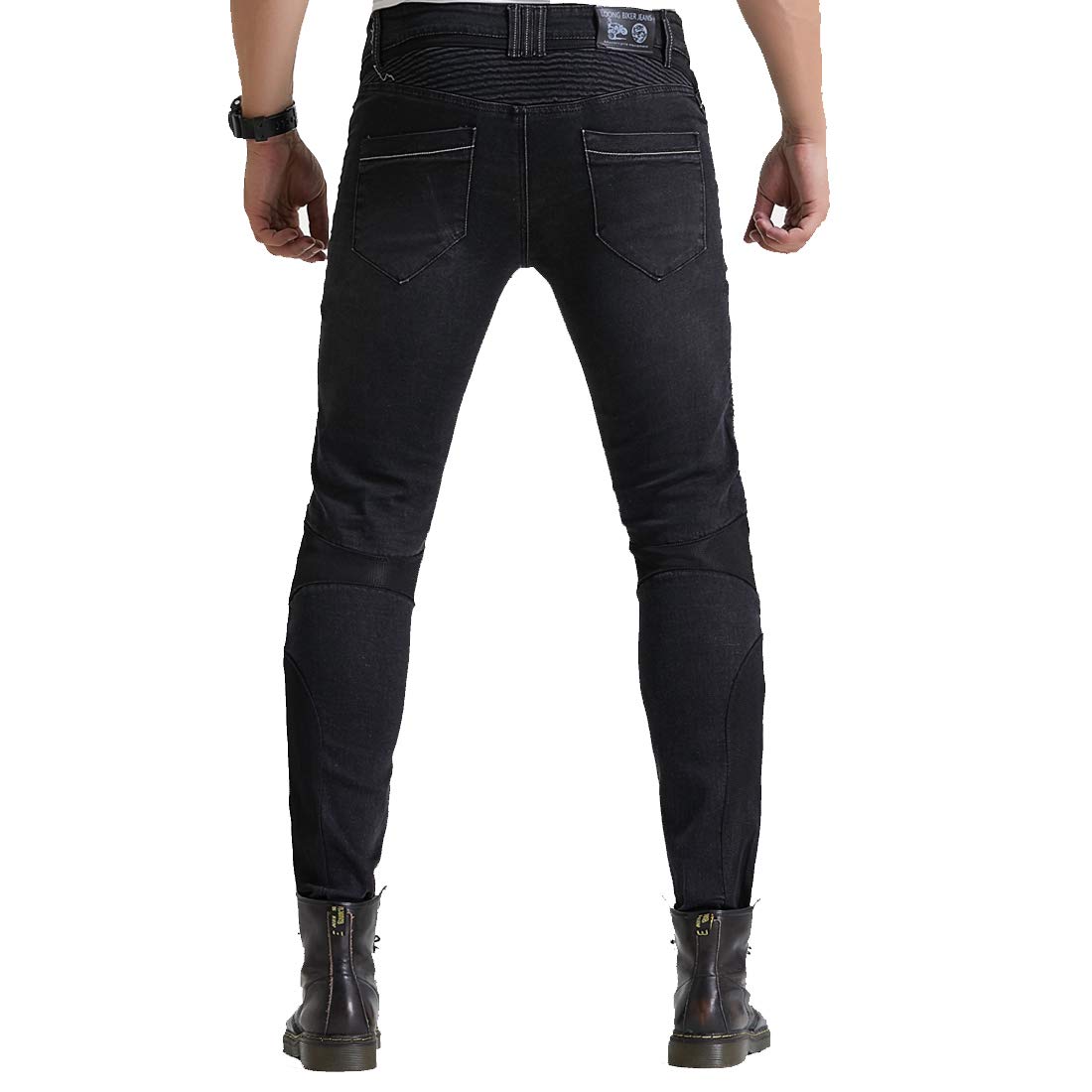 Summer Mesh Motorcycle Riding Jeans with Armor Motocross Racing Slim Stretch Pants (L=32, Black)