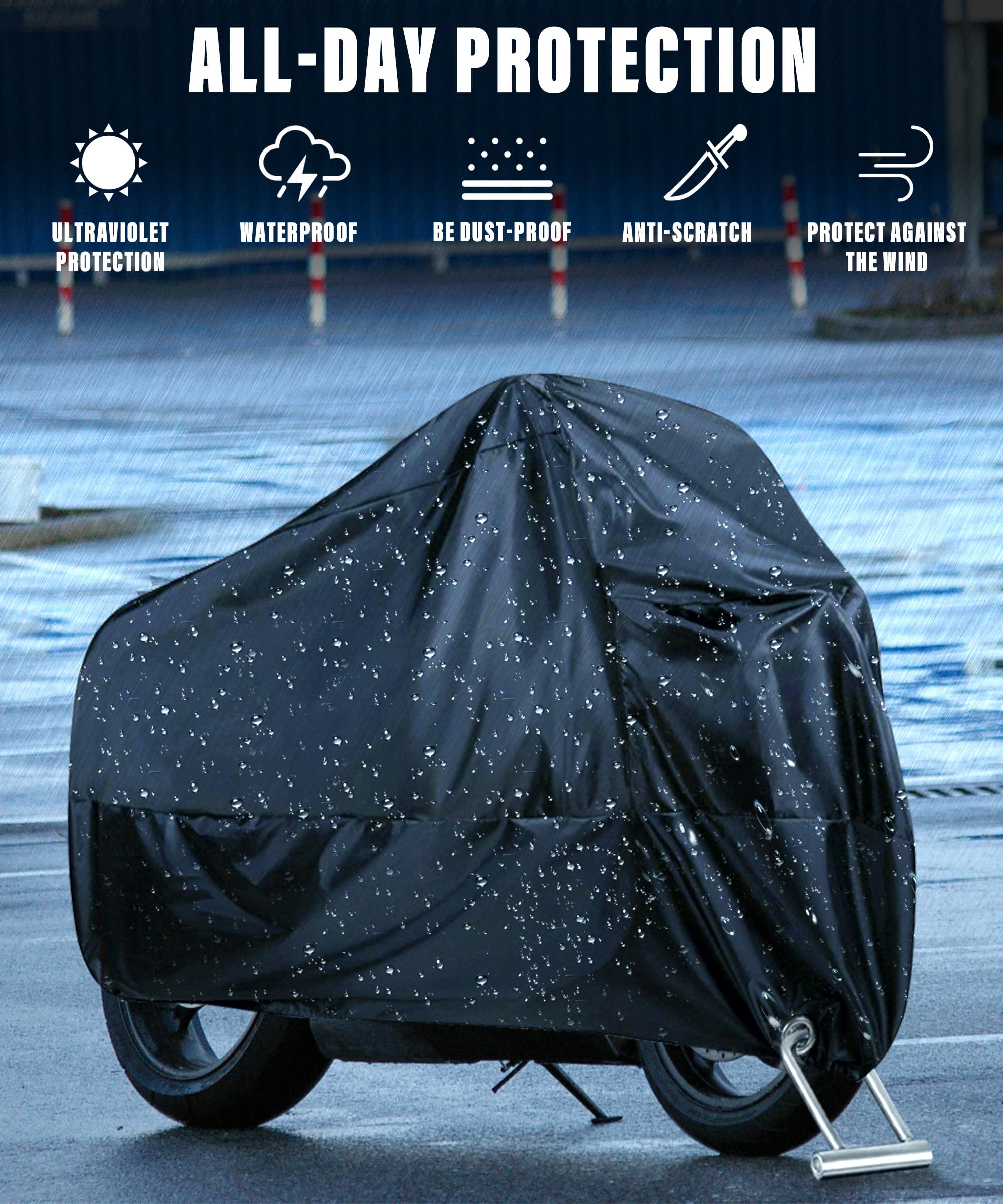 Zlirfy Motorcycle Cover,Motorcycle Accessories,Motorbike Full Cover Motorcycle Covers Waterproof Outdoor,Car Accessories Universal Motorbike Cover with Lock-Holes & Storage Bag