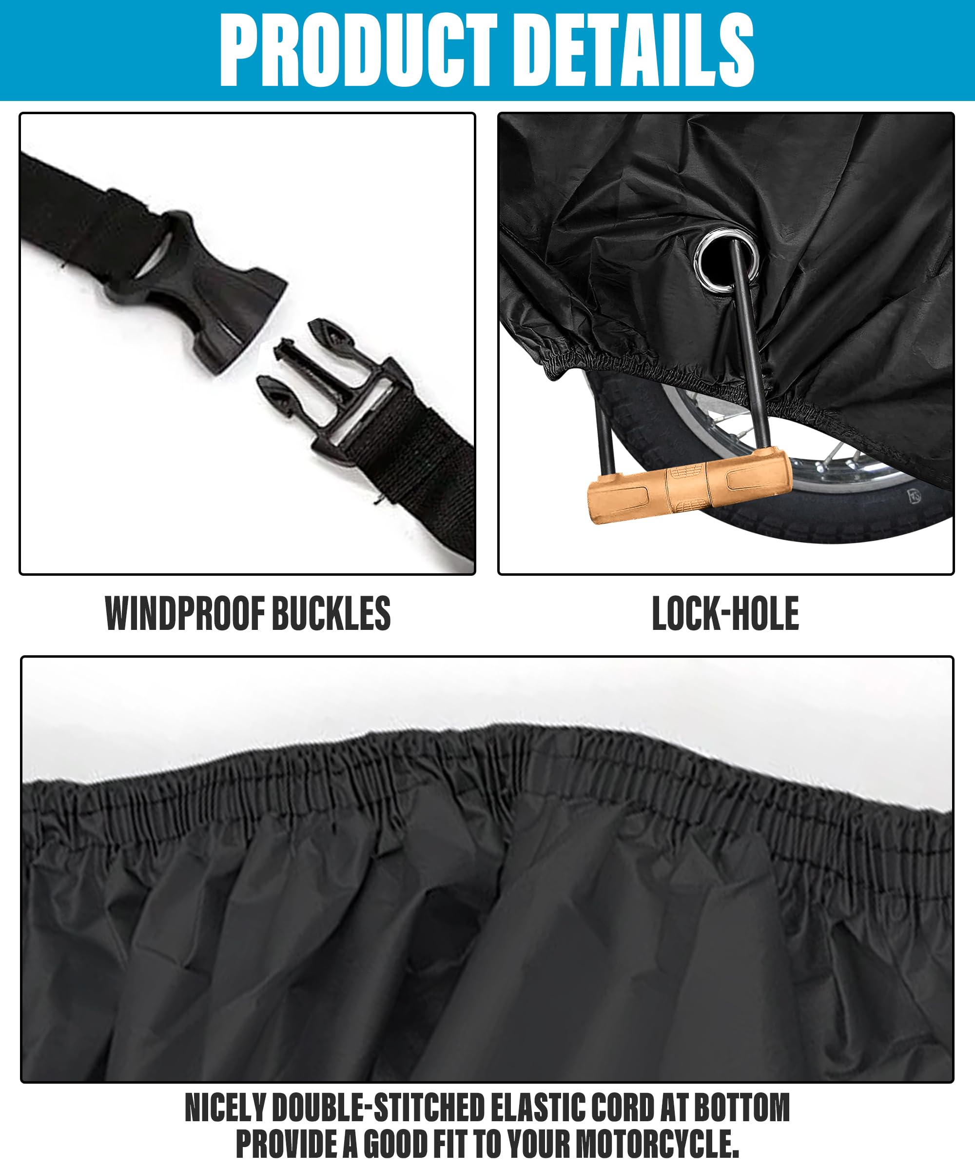 Zlirfy Motorcycle Cover,Motorcycle Accessories,Motorbike Full Cover Motorcycle Covers Waterproof Outdoor,Car Accessories Universal Motorbike Cover with Lock-Holes & Storage Bag