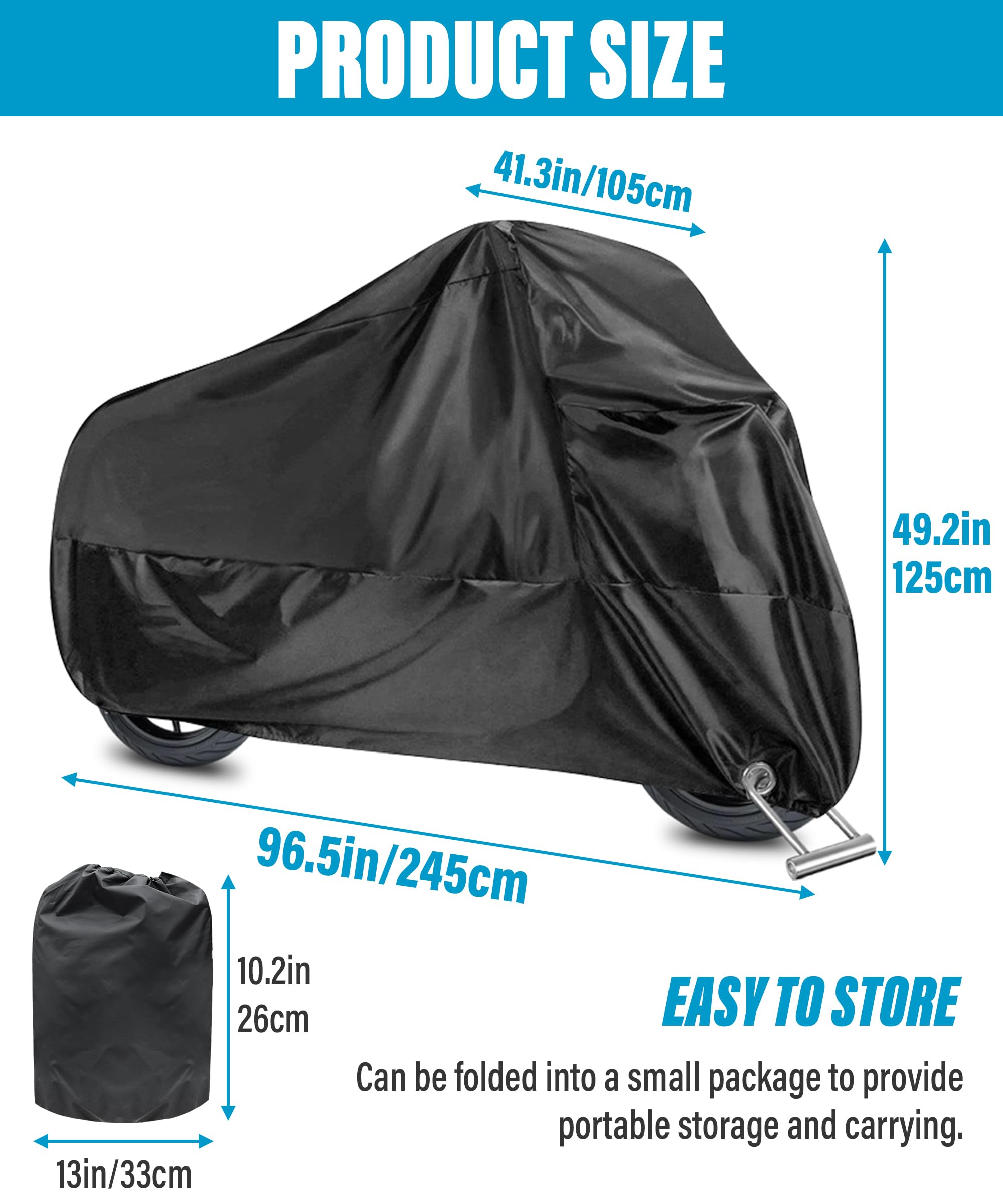 Zlirfy Motorcycle Cover,Motorcycle Accessories,Motorbike Full Cover Motorcycle Covers Waterproof Outdoor,Car Accessories Universal Motorbike Cover with Lock-Holes & Storage Bag