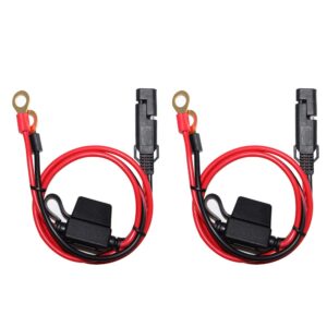 [2 PACK] SPARKING 2FT Motorcycle Battery Charger Cord, Sae to O Ring Terminal Quick Disconnect Assembly Extension Cable, Sae 2Pin Wire Harness Reverse Polarity Adapter Port Accessory, 10A Fuse