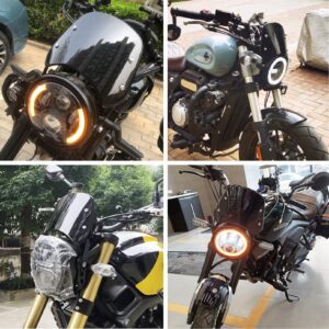 HARPUOU Universal Motorcycle Windshield Wind Deflector Windscreen Front Flyscreen with Mount for Motorbike 5"-7" LED Headlight