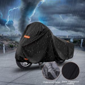 300D Motorcycle Cover for Touring Models Road King Street Glide Road Glide Outdoor Bike Cover Windproof Heavy Duty Waterproof Protection Fits up to 118” Motorcycles