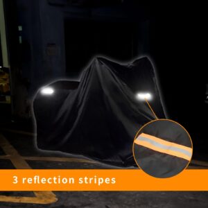 DKMOTORK Motorcycle Bike Scooter Cover All Season Waterproof Breathable Sun Outdoor Protection Three Reflective Tape with Lock-Holes & Storage Bag Universal (96.6''x41''x50'', Black)