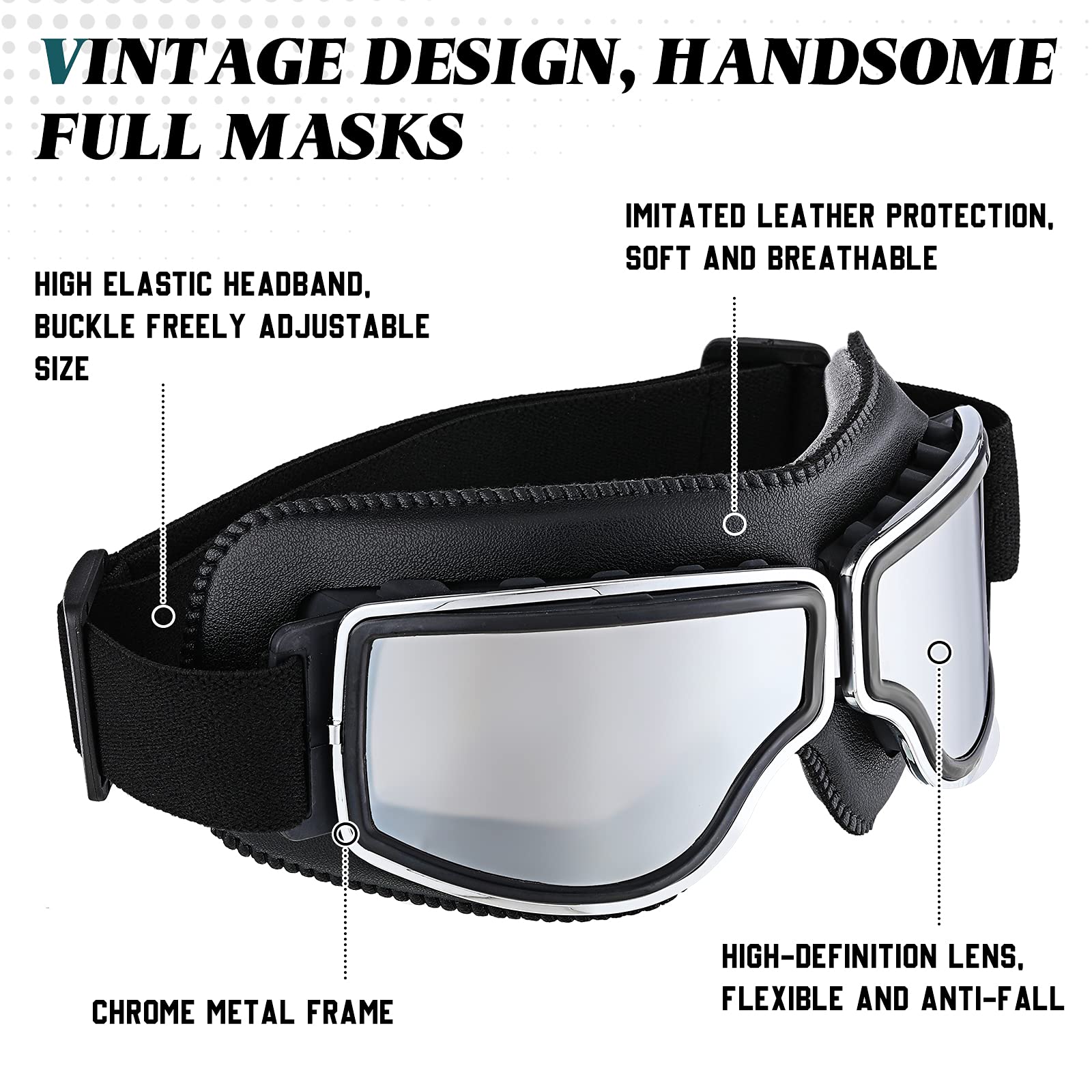 Frienda 2 Pieces Motorcycle Goggles Vintage Pilot Riding Dirt Bike Goggle ATV Anti-Scratch Dustproof Windproof (Clear, Silver)