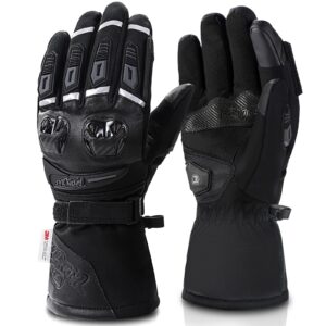 Winter Motorcycle Gloves Waterproof Windproof Warmth-Preserving Protective Gloves for Men and Women’s Cold Weather Riding (Black-regular, L)