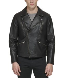 levi's men's faux leather motorcycle jacket, black multi zip