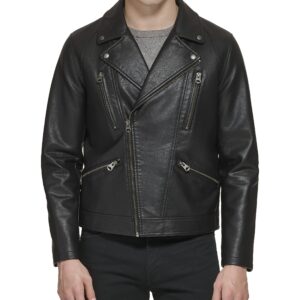 Levi's Men's Faux Leather Motorcycle Jacket, Black Multi Zip