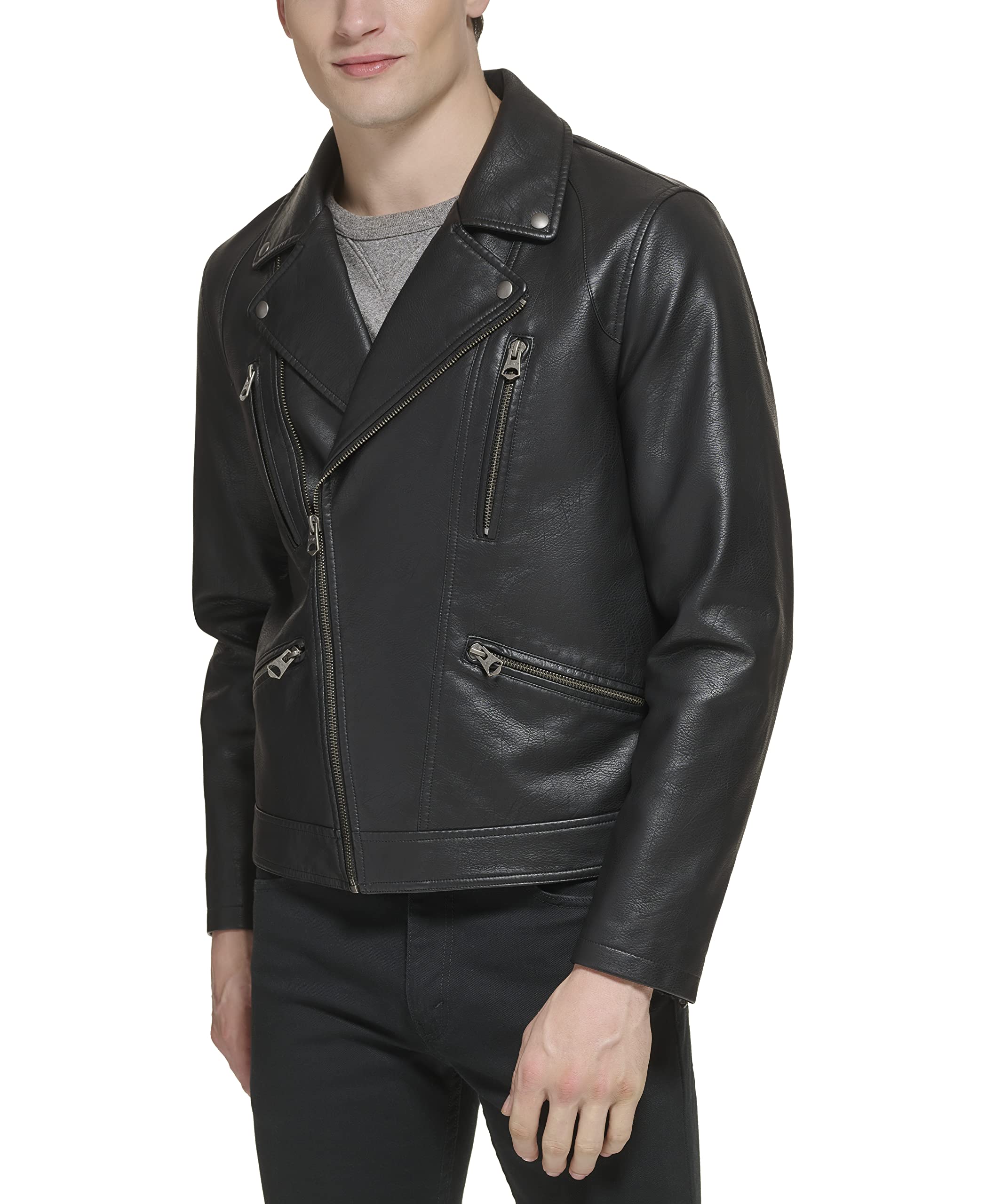 Levi's Men's Faux Leather Motorcycle Jacket, Black Multi Zip