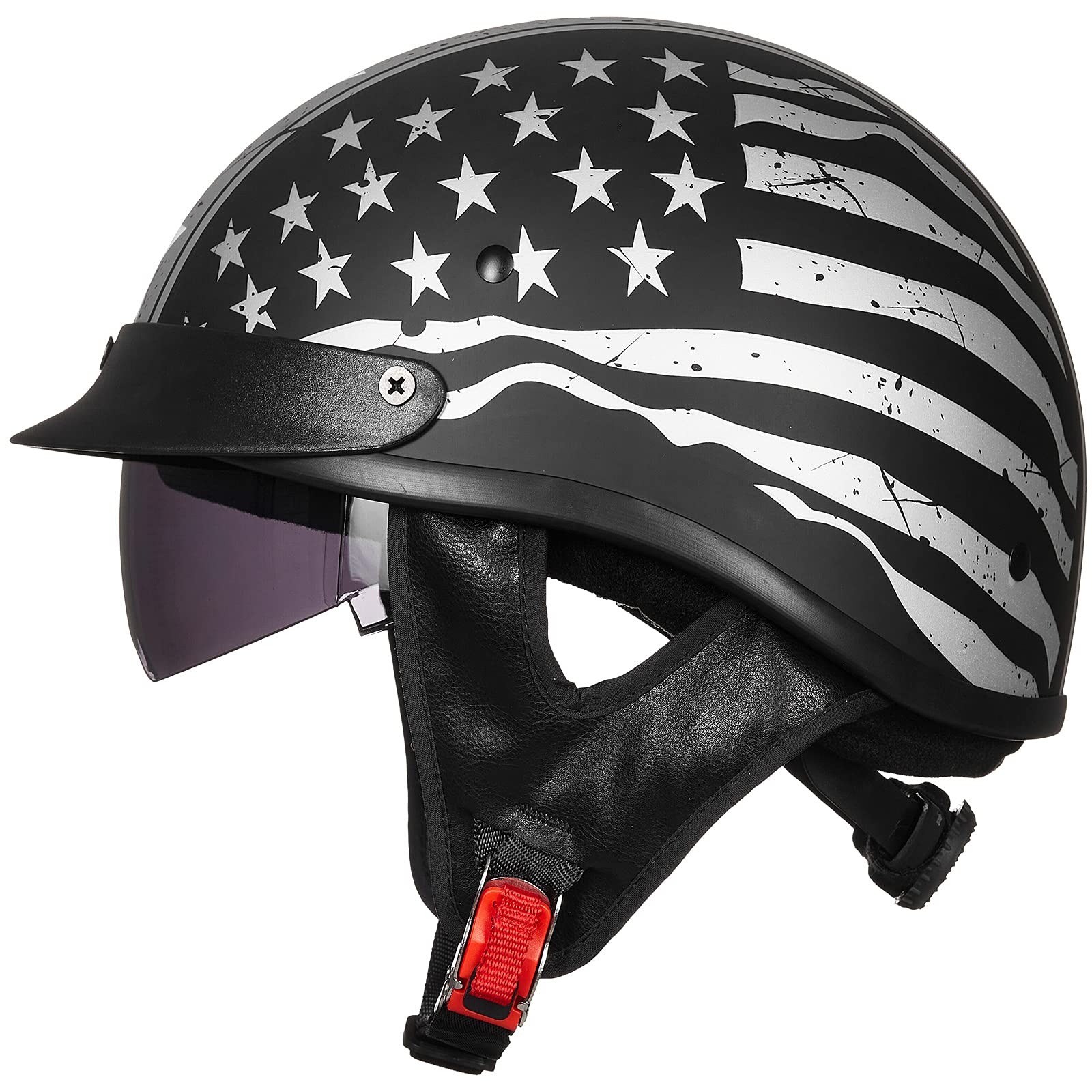 ILM Half Helmet Motorcycle Open Face Sun Visor Quick Release Buckle DOT Approved Cycling Motocross Suits Men Women 205V (L, Patriotic Flag)