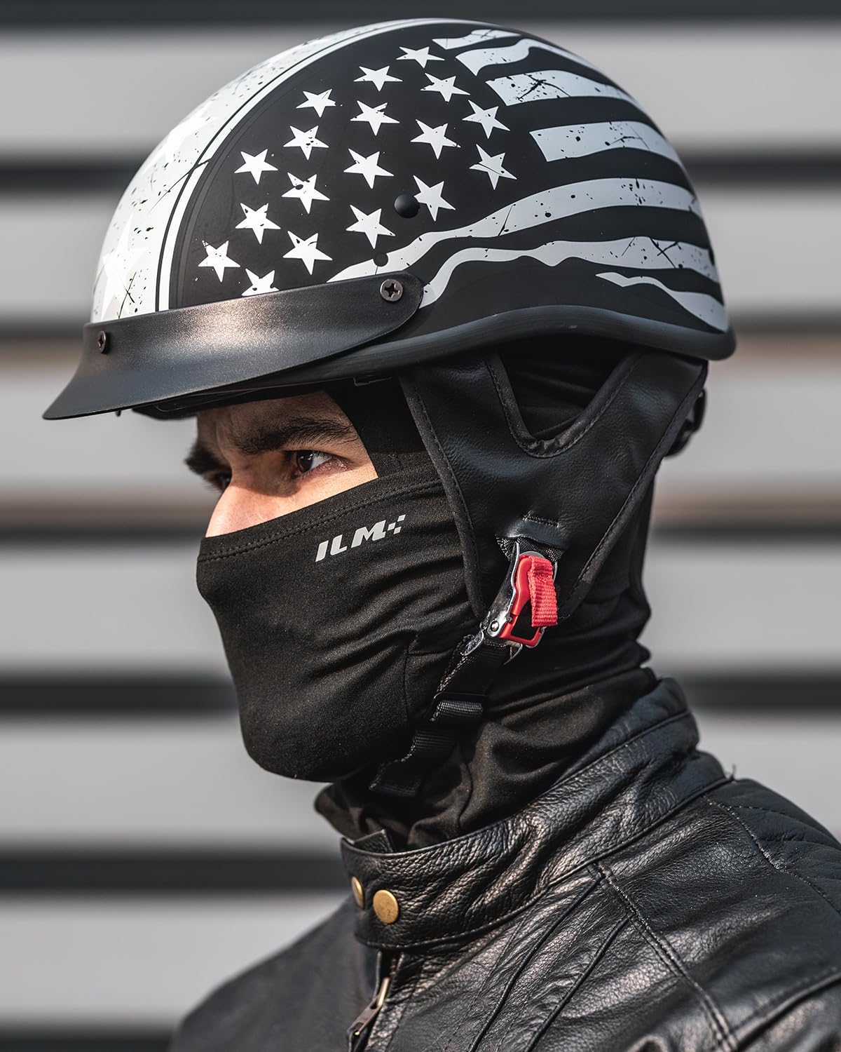 ILM Half Helmet Motorcycle Open Face Sun Visor Quick Release Buckle DOT Approved Cycling Motocross Suits Men Women 205V (L, Patriotic Flag)