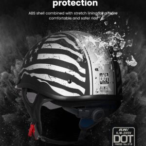 ILM Half Helmet Motorcycle Open Face Sun Visor Quick Release Buckle DOT Approved Cycling Motocross Suits Men Women 205V (L, Patriotic Flag)