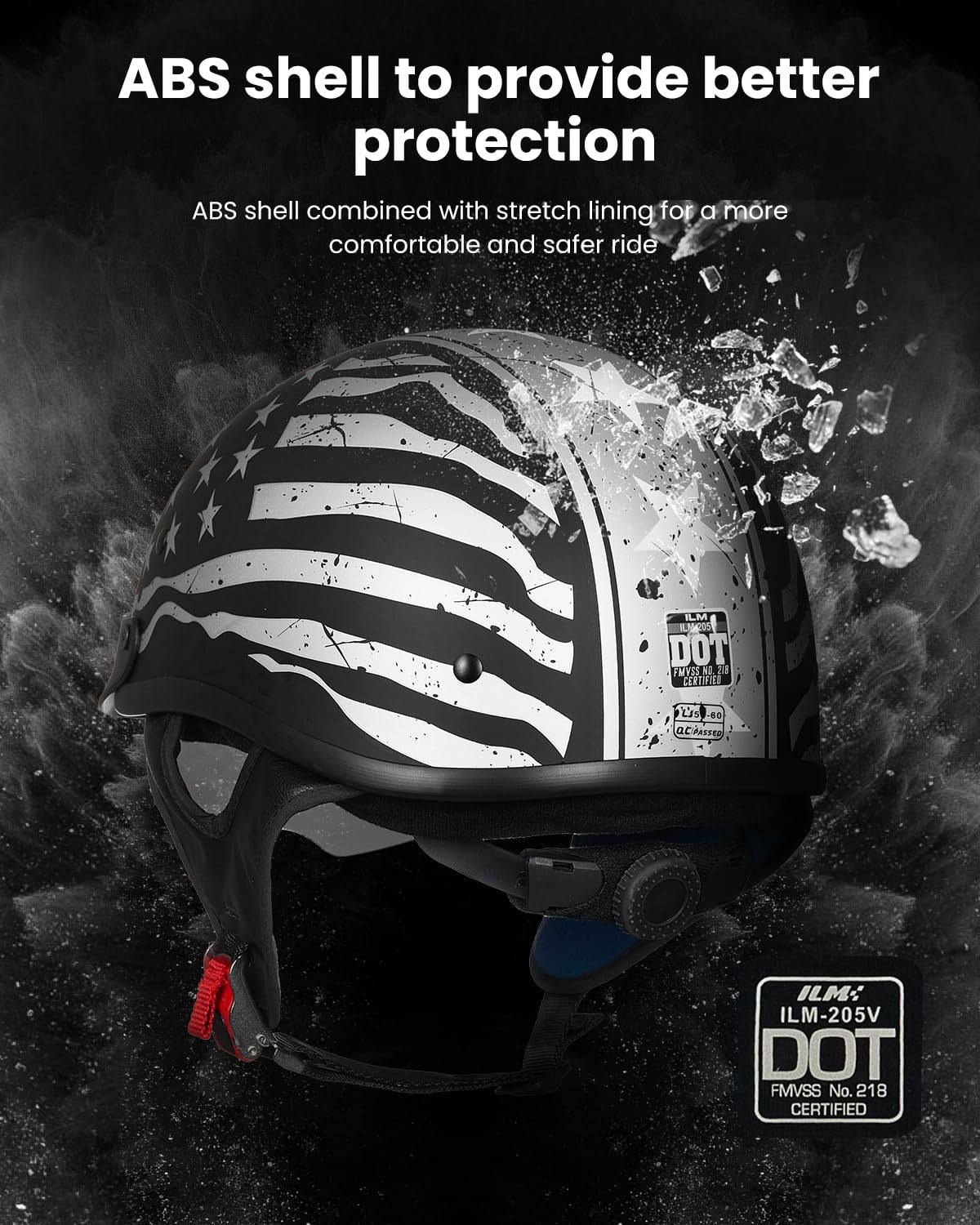 ILM Half Helmet Motorcycle Open Face Sun Visor Quick Release Buckle DOT Approved Cycling Motocross Suits Men Women 205V (L, Patriotic Flag)