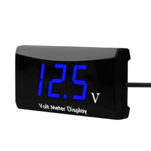 DC 12V Car Digital Voltmeter Gauge, Waterproof LED Display Motorcycle Voltmeter Power Energy Volt Meter Gauge for Trailer Camper Boat Marine Vehicle Caravan Car Battery Voltage Monitor (Blue)