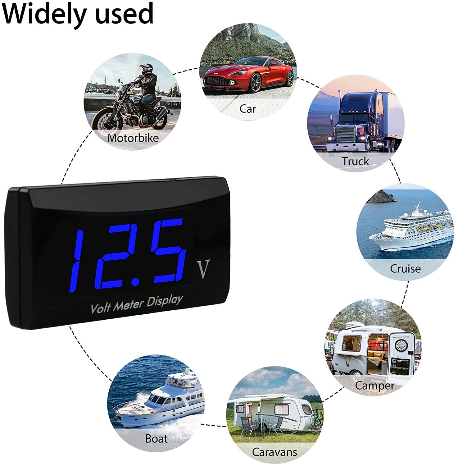 DC 12V Car Digital Voltmeter Gauge, Waterproof LED Display Motorcycle Voltmeter Power Energy Volt Meter Gauge for Trailer Camper Boat Marine Vehicle Caravan Car Battery Voltage Monitor (Blue)