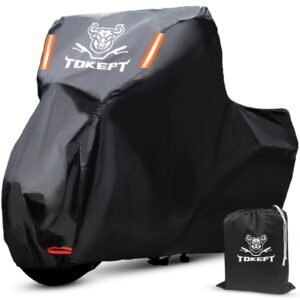 tokept black motorcycle cover, 210d oxford fabric all weather water sun protection, 96 inch vehicle cover for harley davidson honda suzuki kawasaki yamaha (xl)