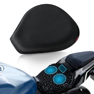 SKYJDM Detachable Motorcycle Gel Seat Cushion with Seat Cover, Large 3D Honeycomb Structure Shock Absorption & Breathable Motorcycle Gel Seat Pad for Long Rides