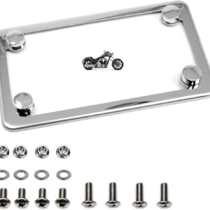 LFPartS Motorcycle Polished Stainless Steel License Plate Frame Slim Style