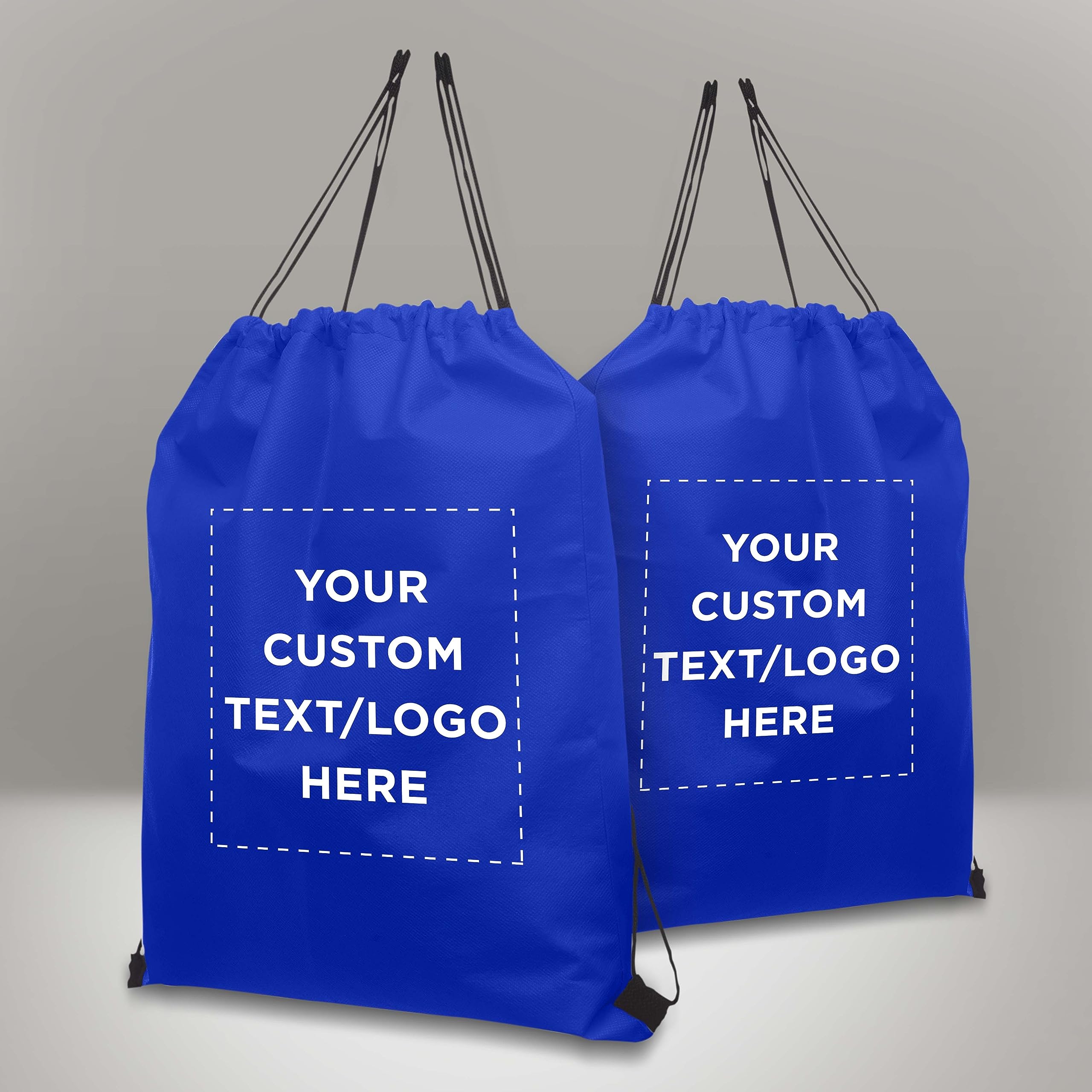 DISCOUNT PROMOS Custom Non-Woven Drawstring Backpacks Set of 100, Personalized Bulk Pack - Bring Everywhere You Go, Great for Travelling, Gym and for Everyday Use - Blue