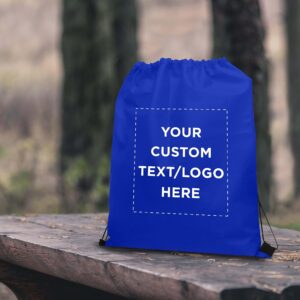 DISCOUNT PROMOS Custom Non-Woven Drawstring Backpacks Set of 100, Personalized Bulk Pack - Bring Everywhere You Go, Great for Travelling, Gym and for Everyday Use - Blue