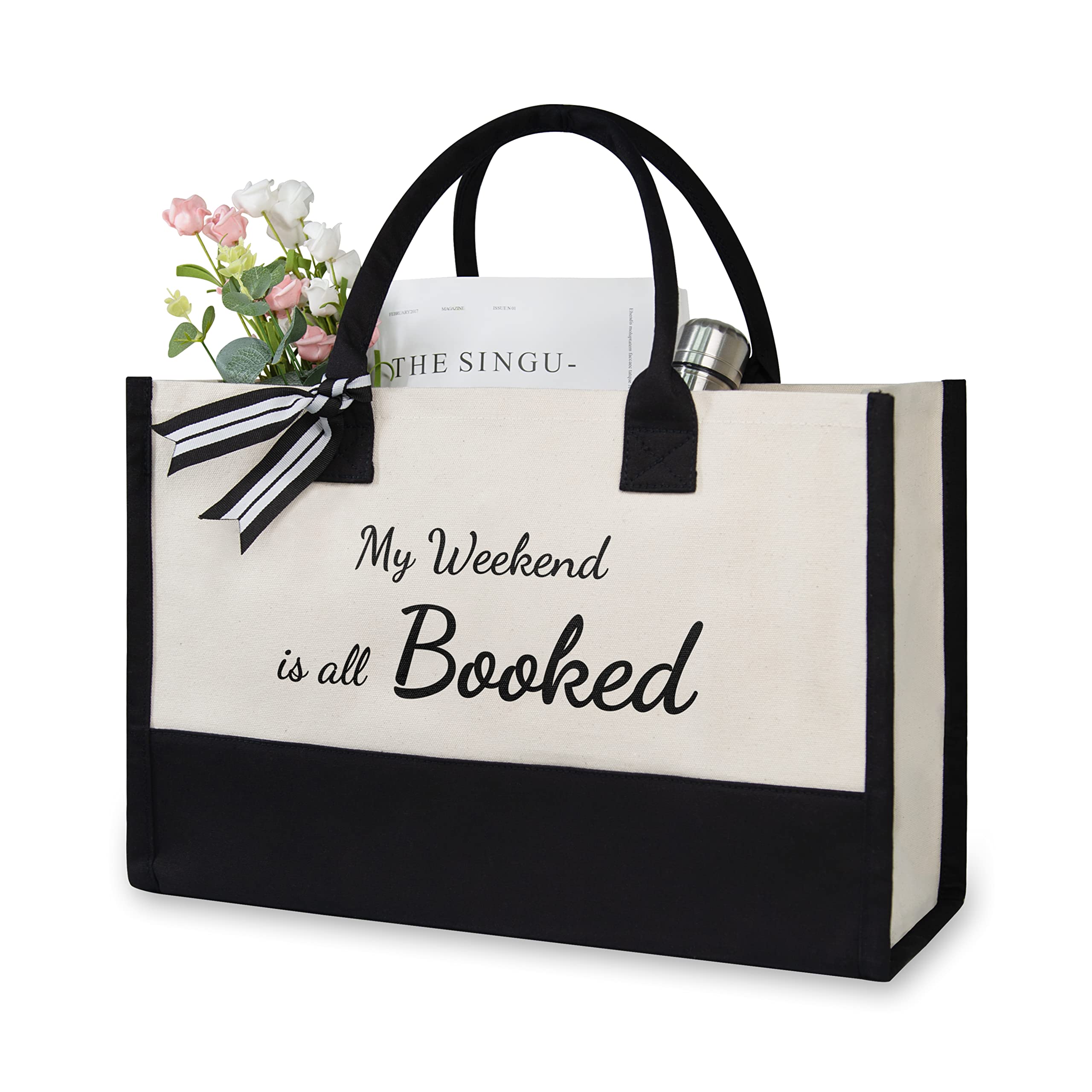 TOPDesign Cute Tote Bag, Library Canvas Bag, Personalized Birthday Gifts for Women Teens Teacher Librarian Book Reader Book Lover, Present for Beach Travel Vacation Weekend Holiday Short Trip