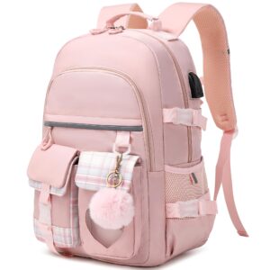 makukke school backpack for girls, school bag kids elementary college backpacks bookbags for teen girls women students travel daypack, pink backpack