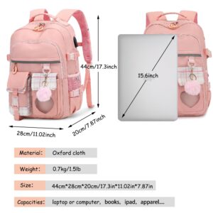 Makukke School Backpack for Girls, School Bag Kids Elementary College Backpacks Bookbags for Teen Girls Women Students Travel Daypack, Pink Backpack