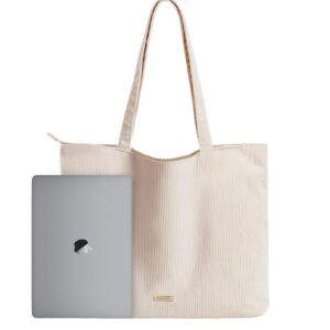 VANDEL Corduroy Tote Bag for Women and Men with Zipper and Inner Pockets. Beige Zipper Tote Bag, Cute Tote Bag Aesthetic