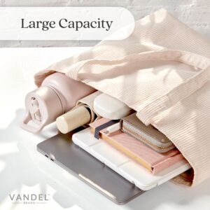 VANDEL Corduroy Tote Bag for Women and Men with Zipper and Inner Pockets. Beige Zipper Tote Bag, Cute Tote Bag Aesthetic