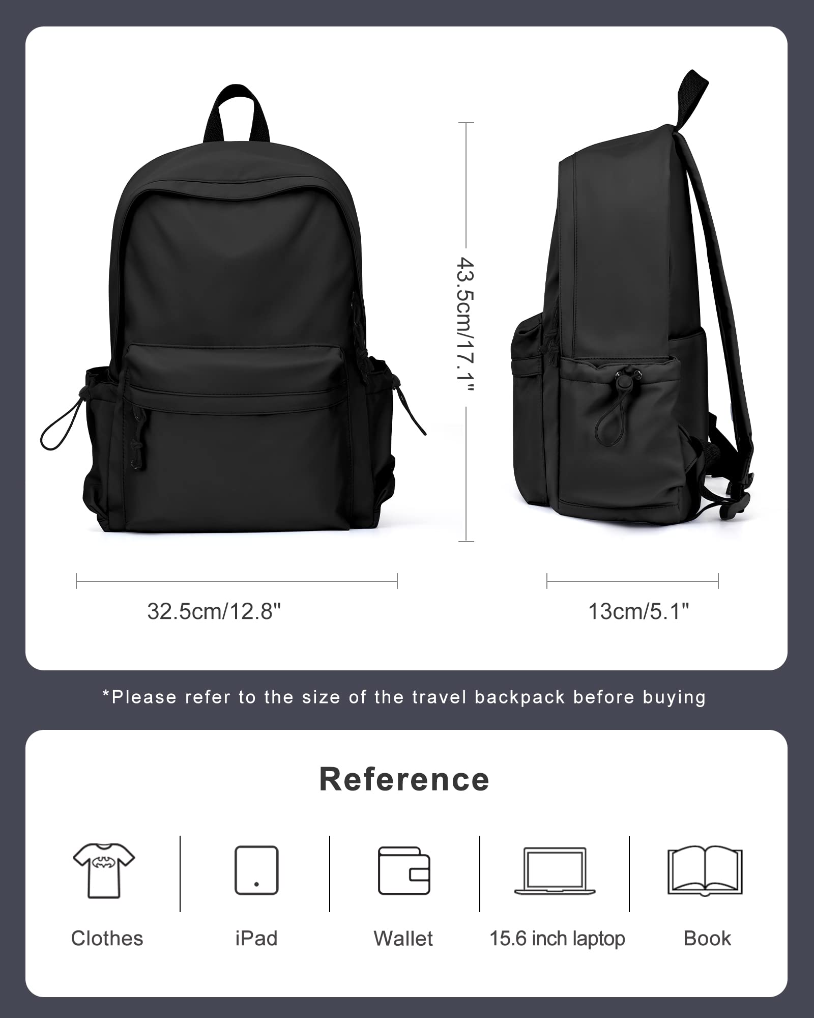 Backpacks For School Backpack For College Bookbag For Women School Bag Book Bags Waterproof Gym Backpack For Women Men Simple Aesthetic Backpack Black