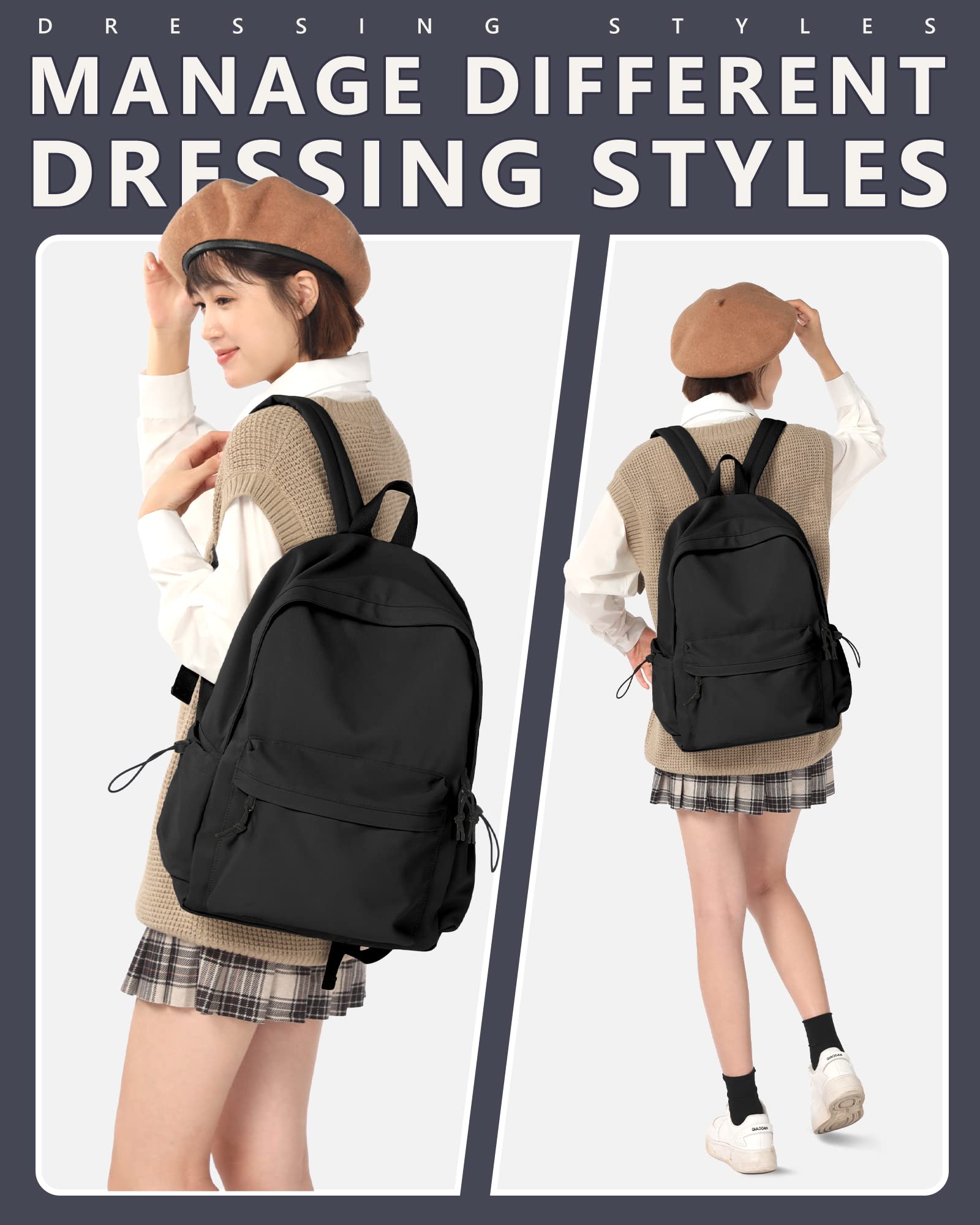 Backpacks For School Backpack For College Bookbag For Women School Bag Book Bags Waterproof Gym Backpack For Women Men Simple Aesthetic Backpack Black