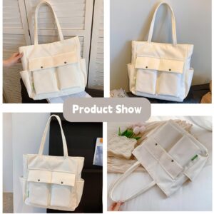 Ruofuna Women Tote Bag with Pockets Zipper Casual Shoulder Handbags Waterproof Nylon Cute Totes Bag with Compartments White