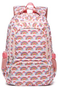 bluefairy school backpack for girls backpack kids elementary middle school book bags bookbags back to school cute gifts mochila para niñas 17" rainbow beige