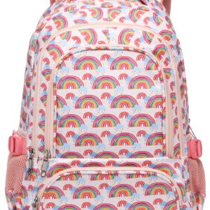 BLUEFAIRY School Backpack for Girls Backpack Kids Elementary Middle School Book Bags Bookbags Back to School Cute Gifts Mochila para Niñas 17" Rainbow Beige