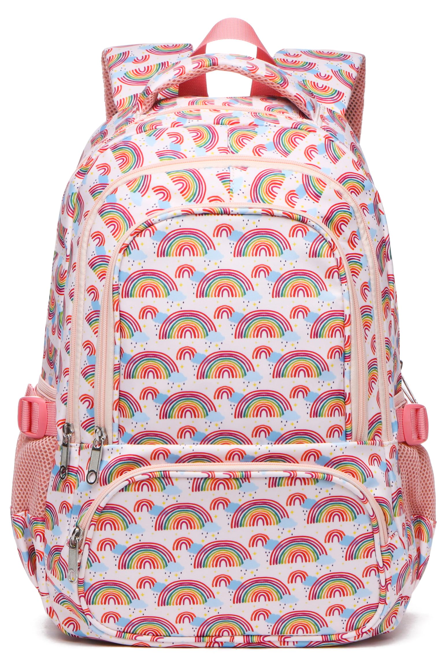 BLUEFAIRY School Backpack for Girls Backpack Kids Elementary Middle School Book Bags Bookbags Back to School Cute Gifts Mochila para Niñas 17" Rainbow Beige