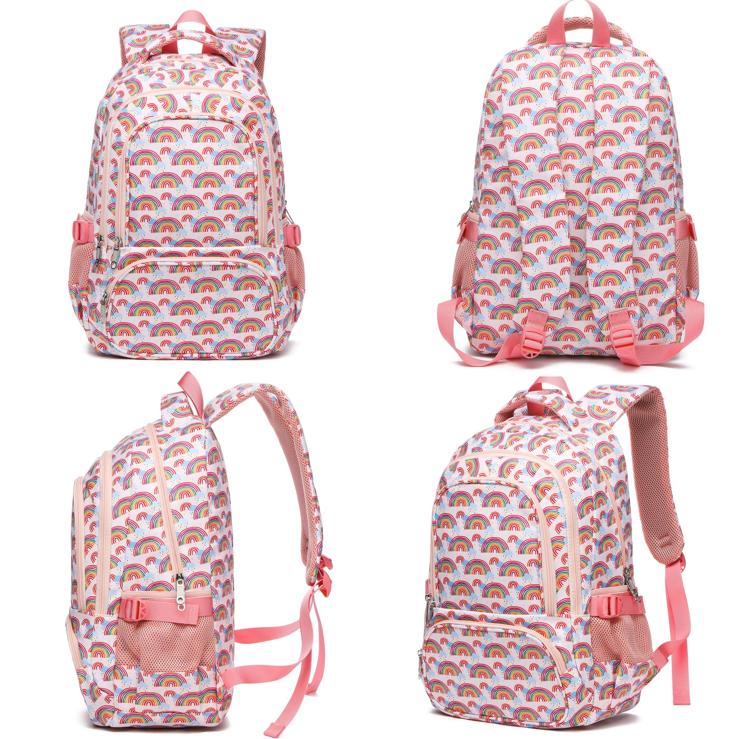 BLUEFAIRY School Backpack for Girls Backpack Kids Elementary Middle School Book Bags Bookbags Back to School Cute Gifts Mochila para Niñas 17" Rainbow Beige