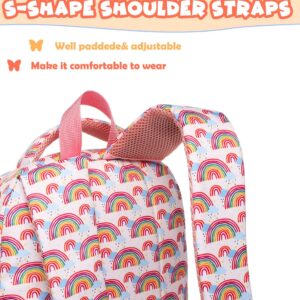 BLUEFAIRY School Backpack for Girls Backpack Kids Elementary Middle School Book Bags Bookbags Back to School Cute Gifts Mochila para Niñas 17" Rainbow Beige