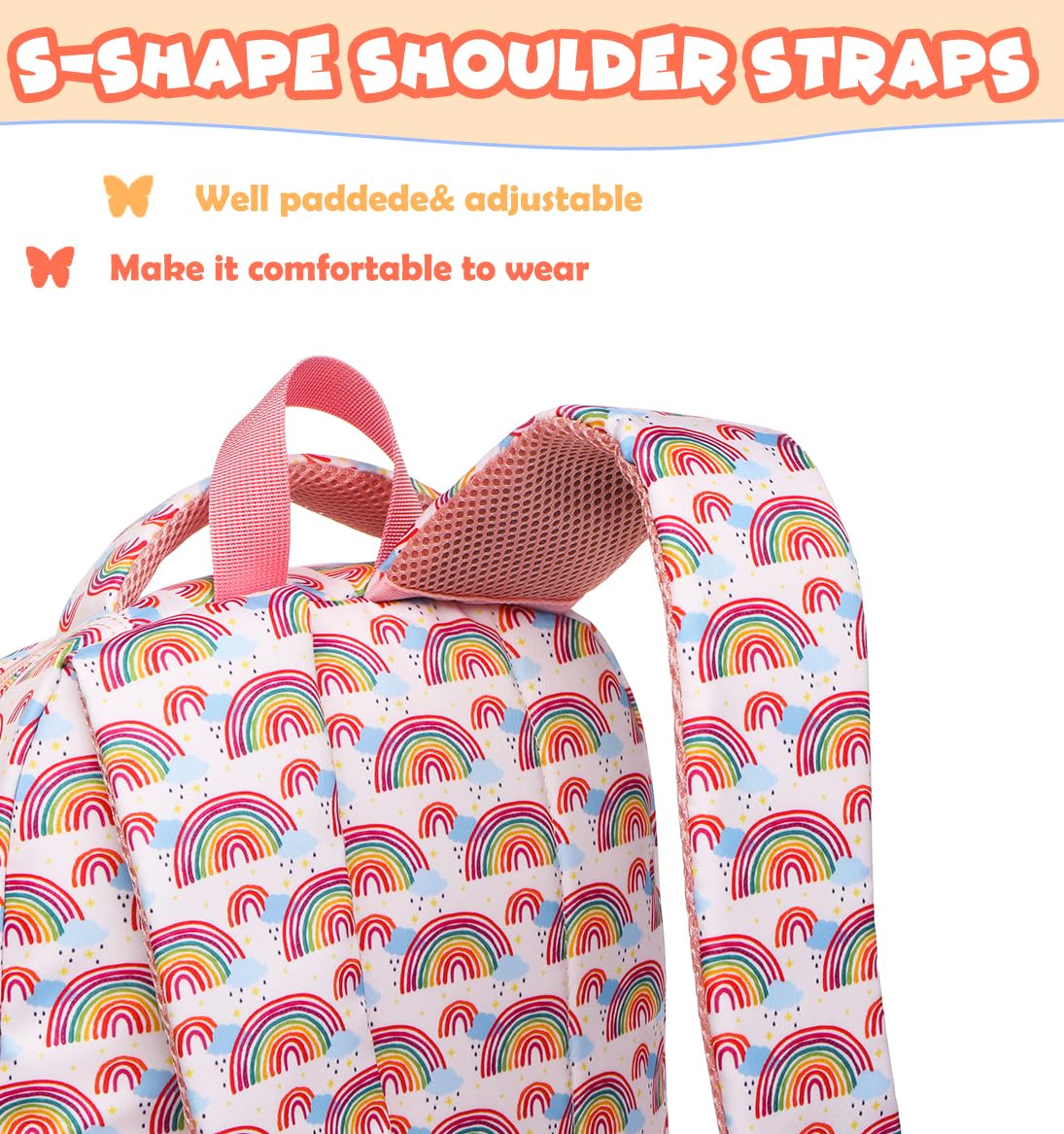 BLUEFAIRY School Backpack for Girls Backpack Kids Elementary Middle School Book Bags Bookbags Back to School Cute Gifts Mochila para Niñas 17" Rainbow Beige