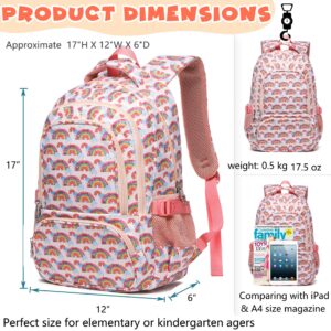 BLUEFAIRY School Backpack for Girls Backpack Kids Elementary Middle School Book Bags Bookbags Back to School Cute Gifts Mochila para Niñas 17" Rainbow Beige